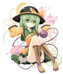  boots cross-laced_footwear eyeball flower green_eyes green_hair hat hat_ribbon heart heart_of_string highres komeiji_koishi maturiuta_sorato panties ribbon short_hair skirt smile solo striped striped_panties third_eye touhou underwear 