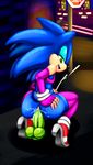  anal anal_insertion anal_masturbation anal_penetration anthro anus balls big_butt blue_hair butt clothed clothing cum cumshot dildo girly green_eyes hair hedgehog insertion looking_back male mammal masturbation orgasm penetration sega sex_toy skimpy smile solo sonic_(series) sonic_the_hedgehog thecon 