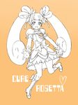  :d bad_id bad_pixiv_id boots character_name cure_rosetta dokidoki!_precure full_body ichihara2929 monochrome open_mouth orange_background outstretched_hand precure simple_background smile solo twintails yotsuba_alice 
