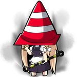  aura blonde_hair braid bugles chibi dress kirisame_marisa long_hair no_shoes open_hand parody pyramid_head ribbon silent_hill solo touhou traffic_baton traffic_cone twumi white_background 