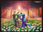  black_body blue_eyes blue_feathers blue_fur blue_hair blush changeling cub cute cutie_mark duo equine eye_contact female feral flower friendship_is_magic fur grass green_eyes green_hair hair horn horse mammal my_little_pony outside pony princess_luna_(mlp) queen_chrysalis_(mlp) sun tree willis96 winged_unicorn wings wood young 