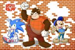  anthro blue_hair clothing disney fix-it_felix goof_troop green_eyes hair hedgehog male mammal mickey_mouse mouse pete peter_pete_sr. rodent sega smile sonic_(series) sonic_the_hedgehog text video_games wreck-it_ralph 
