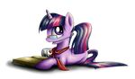  2013 alpha_channel book cuo equine eyewear friendship_is_magic glasses hair high-roller2108 horn horse lying multi-colored_hair my_little_pony necktie plain_background pony ponytail purple_eyes retainer solo transparent_background twilight_sparkle_(mlp) unicorn 