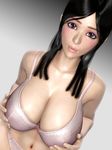  1girl 3d black_hair bra breasts cleavage double_soft_cream huge_breasts looking_at_viewer panties solo suima underwear 