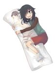  bags_under_eyes black_hair cheek_press dakimakura_(object) full_body green_eyes gym_shorts hair_over_one_eye highres kuroki_tomoko levi_(shingeki_no_kyojin) long_hair pillow pillow_hug pillow_straddling saliva season_connection shingeki_no_kyojin shorts socks watashi_ga_motenai_no_wa_dou_kangaetemo_omaera_ga_warui! 