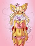  &lt;3 amber_eyes avoid_posting black_nose blonde_hair bow bra breasts canine cleavage clothed clothing conditional_dnp crown female fox fur hair legwear long_hair looking_at_viewer mammal mrawl navel panties princess royalty solo stockings thighs underwear white_fur wide_hips yellow_fur 