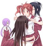  :d :o ahoge bangs blood blue_eyes blush brown_hair character_request flat_chest hair_between_eyes hair_ornament hairclip highres hug iwadate_yuan long_hair maya_yukiko motouchi_naruka multiple_girls necktie nosebleed open_mouth panties panty_pull pleated_skirt purple_hair red_eyes red_hair restrained saki school_uniform serafuku shirt shishihara_sawaya short_hair short_sleeves side_ponytail simple_background skirt smile surprised_arms suzushiro_yukari thighhighs two_side_up underwear usuzan_school_uniform very_long_hair white_background white_legwear yuri zettai_ryouiki 