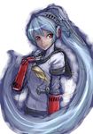  android blue_hair headphones labrys long_hair persona persona_4:_the_ultimate_in_mayonaka_arena ponytail red_eyes robot_joints school_uniform serafuku sketch smile solo sowel_(sk3) very_long_hair 