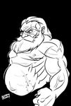  beard big-d character_request clenched_hand dungeons_and_dragons dwarf facial_hair greyscale highres male_focus manly monochrome muscle scar solo topless 