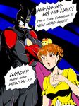  1girl batman batman_(cosplay) batman_(series) briefs cape cosplay costume dc_comics dokidoki!_precure engrish handlebar_mustache lips mask orange_eyes orange_hair parody pauldrons precure rance_(dokidoki!_precure) ranguage romaji sebastian_(dokidoki!_precure) speech_bubble style_parody tj-type1 underwear western_comics yotsuba_alice 