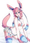  anthro anthrofied blue_eyes breasts eeveelution female human hybrid invalid_tag legwear leicarna leicarna_(artist) long_ears mammal nintendo panties pok&#233;mon pok&eacute;mon pokemon ribbons solo stockings sylveon topless underwear video_games 