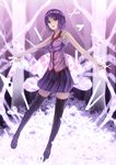  bad_id bad_pixiv_id banned_artist blue_eyes highres monogatari_(series) nekomonogatari purple_hair school_uniform senjougahara_hitagi short_hair sleeves_rolled_up thighhighs yazuwo 