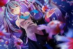  aqua_hair bad_id bad_pixiv_id fish goldfish hatsune_miku hibiya long_hair necktie purple_eyes solo twintails underwater vocaloid 