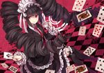  black_hair black_legwear card celestia_ludenberck crossed_legs cup danganronpa danganronpa_1 drill_hair earrings gothic_lolita hairband jacket jewelry lolita_fashion lolita_hairband long_hair long_sleeves looking_at_viewer necktie playing_card red_eyes red_footwear shirt shoes sitting skirt smile solo teacup thighhighs tile_floor tiles twin_drills twintails very_long_hair wide_sleeves yuzuki_karu zettai_ryouiki 