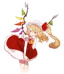  ascot blonde_hair blush flandre_scarlet gwayo hat mob_cap red_eyes short_hair side_ponytail simple_background skirt skirt_set smile solo touhou white_background wings 