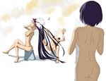  araragi_karen araragi_tsukihi ass black_hair breasts hair_pull hanekawa_tsubasa long_hair medium_breasts monogatari_(series) multiple_girls nude short_hair very_long_hair 