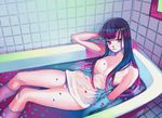  arutera bad_id bad_pixiv_id banned_artist bath bathtub dress long_hair multicolored multicolored_eyes multicolored_hair original petals short_dress solo water wet wet_clothes 