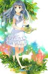  ano_hi_mita_hana_no_namae_wo_bokutachi_wa_mada_shiranai. barefoot blue_eyes cat dress flower grass honma_meiko long_hair nature tree walking white_hair 