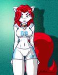  anthro breasts camel_toe canine clothing collar female fox fur furboz green_eyes hair lara_johnson looking_at_viewer mammal navel red_hair white_fur 