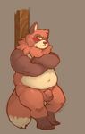  amber_eyes balls belly blush chubby crossed_arms folded_arms leaning male overweight penis redic-nomad solo sweat tanuki uncut 