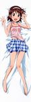  :d absurdres artist_request brown_eyes brown_hair camisole checkered checkered_skirt dakimakura full_body headband highres huge_filesize legs nagatsuki_sanae open_mouth shinryaku!_ikamusume skirt sleeveless smile solo 