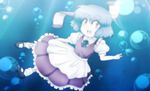  :d ascot blue_hair bobby_socks bubble chibi dress frilled_dress frills full_body lenk64 light_rays looking_at_viewer mary_janes nansei_project non-web_source open_mouth puffy_short_sleeves puffy_sleeves red_dress red_eyes sakka_kira scroll shoes short_hair short_sleeves smile socks solo sunbeam sunlight teeth underwater v wet wet_clothes 