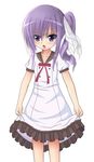  fujii_masami highres open_mouth purple_eyes purple_hair ribbon rou-kyuu-bu! school_uniform side_ponytail solo 