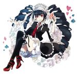  asahi27 bad_id bad_pixiv_id black_hair black_legwear bonnet card celestia_ludenberck club_(shape) danganronpa danganronpa_1 diamond_(shape) drill_hair full_body gothic_lolita heart high_heels highres lolita_fashion long_hair necktie playing_card red_eyes shoes smile solo spade_(shape) thighhighs twin_drills twintails white_background 