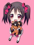  bad_id bad_pixiv_id black_hair blush bow chibi eyepatch hair_bow hat kurou_(quadruple_zero) looking_at_viewer love_live! love_live!_school_idol_project open_mouth red_eyes simple_background skirt skull smile solo stuffed_animal stuffed_toy teddy_bear twintails yazawa_nico 