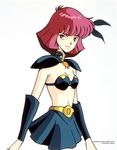  1girl 80s 90s armor bangs belt bikini_armor female_warrior game kirishima_reiko looking_at_viewer microskirt midriff miniskirt mugen_senshi_valis navel nec official_art official_artwork oldschool pc_engine red_eyes red_hair short_hair simple_background skirt solo telenet_japan valis white_background 