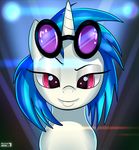  cute equine eyewear female feral friendship_is_magic hair horn horse looking_at_viewer mammal my_little_pony pony red_eyes skyline19 smile sunglasses two_tone_hair unicorn vinyl_scratch_(mlp) 