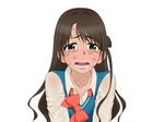  blush bow brown_eyes brown_hair hair_bun idolmaster idolmaster_cinderella_girls long_hair looking_at_viewer shimamura_uzuki solo sweat sweater_vest tears unclasped wata_do_chinkuru 