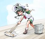  black_hair bucket cleaning closed_eyes dress flying_sweatdrops hat mop murasa_minamitsu neckerchief open_mouth sailor_dress sailor_hat shinapuu shirt short_sleeves shorts solo touhou 