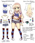  bad_id bad_tumblr_id belt blonde_hair character_profile character_sheet denim denim_shorts detached_sleeves directional_arrow english flat_chest green_eyes grin long_hair magister_(medical_whiskey) navel original pigeon-toed shiratama_liliana shirt short_shorts shorts smile striped striped_legwear striped_sleeves t-shirt thighhighs tomboy very_long_hair vest 