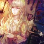  albino artist_name bad_id bad_pixiv_id dress el_(sound_horizon) elysion fabri lafrenze lamp long_hair painting_(object) picture_frame red_eyes signature solo sound_horizon white_hair 