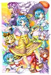  6+girls animal_ears beads bishamonten's_pagoda blue_eyes blue_hair bow brown_hair cloud dress everyone frilled_dress frilled_skirt frills gradient_hair green_eyes hair_ornament hat head highres hijiri_byakuren houjuu_nue jewelry karakasa_obake kesa kumoi_ichirin long_hair long_sleeves mouse_ears multicolored_hair multiple_girls murasa_minamitsu navel nazrin no_hat no_headwear orb pendant prayer_beads puffy_sleeves red_eyes ribbon ring sailor_dress sailor_hat shoes short_hair silver_hair skirt tatara_kogasa tiger_stripes tongue tongue_out toramaru_shou touhou two-tone_hair umbrella umigarasu_(kitsune1963) undefined_fantastic_object unzan very_long_hair wings 