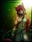  abs anthro balls biceps brown_fur brown_hair canine feline fur green_background grey_fur hair light looking_at_viewer male mammal muscles nude pecs plain_background pose red_eyes red_ribbons requiembeatz ribbons sheath smile solo standing tan_fur wulflion 