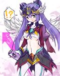  angel_wings armor blue_hair can cardfight!!_vanguard crop_top green_eyes halo headdress midriff puffy_sleeves purple_hair revenger,_dark_bond_trumpeter rnhalo shadow_paladin thighhighs trumpet twintails wings 
