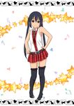  belt black_hair brown_eyes fashion highres k-on! long_hair nakano_azusa official_style oku_no_shi plaid solo thighhighs twintails 