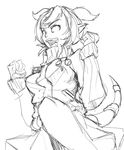  badge button_badge clenched_hands draenei fangs greyface greyscale horns jacket leg_up monochrome no_pupils open_mouth persona persona_4 pointy_ears satonaka_chie short_hair sketch skirt solid_eyes solo tail tail_ornament track_jacket 