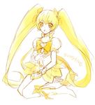  :d blonde_hair character_name cure_sunshine heart heartcatch_precure! kneeling long_hair myoudouin_itsuki open_mouth precure simple_background sinnyan sketch smile solo twintails very_long_hair white_background yellow_eyes 