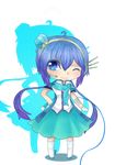  aoki_lapis aqua_hair blue_eyes chibi headphones long_hair open_mouth short_hair smile solo twintails very_long_hair vocaloid 