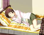  bed brown_hair casual chuunibyou_demo_koi_ga_shitai! closed_eyes highres nakano_(121518) short_hair sleeping tsuyuri_kumin 