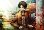  angel31424 bad_id bad_pixiv_id black_eyes black_hair book emblem jacket levi_(shingeki_no_kyojin) male_focus paradis_military_uniform shingeki_no_kyojin solo survey_corps_(emblem) 