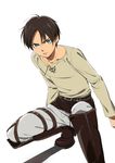  black_hair blue_eyes boots eren_yeager highres male_focus rinda shingeki_no_kyojin solo thigh_strap 