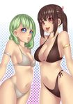  bad_id bad_pixiv_id bikini blue_eyes brown_hair green_hair highleg highleg_bikini highleg_swimsuit long_hair multiple_girls original red_eyes songye_(matsuba) swimsuit 