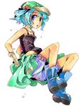  bloomers blue_eyes blue_hair blush boots dress_pull gloves hair_bobbles hair_ornament hat kawashiro_nitori nmknf_(mkn) oekaki open_mouth short_hair solo tank_top touhou two_side_up underwear wet 