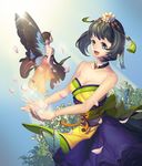  bad_id bad_pixiv_id black_hair blue_eyes breasts brown_hair bug butterfly butterfly_wings cleavage closed_eyes dress fairy flower hair_flower hair_ornament happy insect medium_breasts minigirl mt_(ringofive) multiple_girls original petals short_hair size_difference wings 
