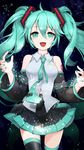  bad_id bad_pixiv_id detached_sleeves green_eyes green_hair hatsune_miku highres long_hair nail_polish necktie ng_(kimjae737) open_mouth skirt solo thighhighs twintails vocaloid 