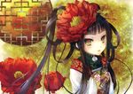  black_hair chinese_dress flowers katagiri_hinata original yellow_eyes 